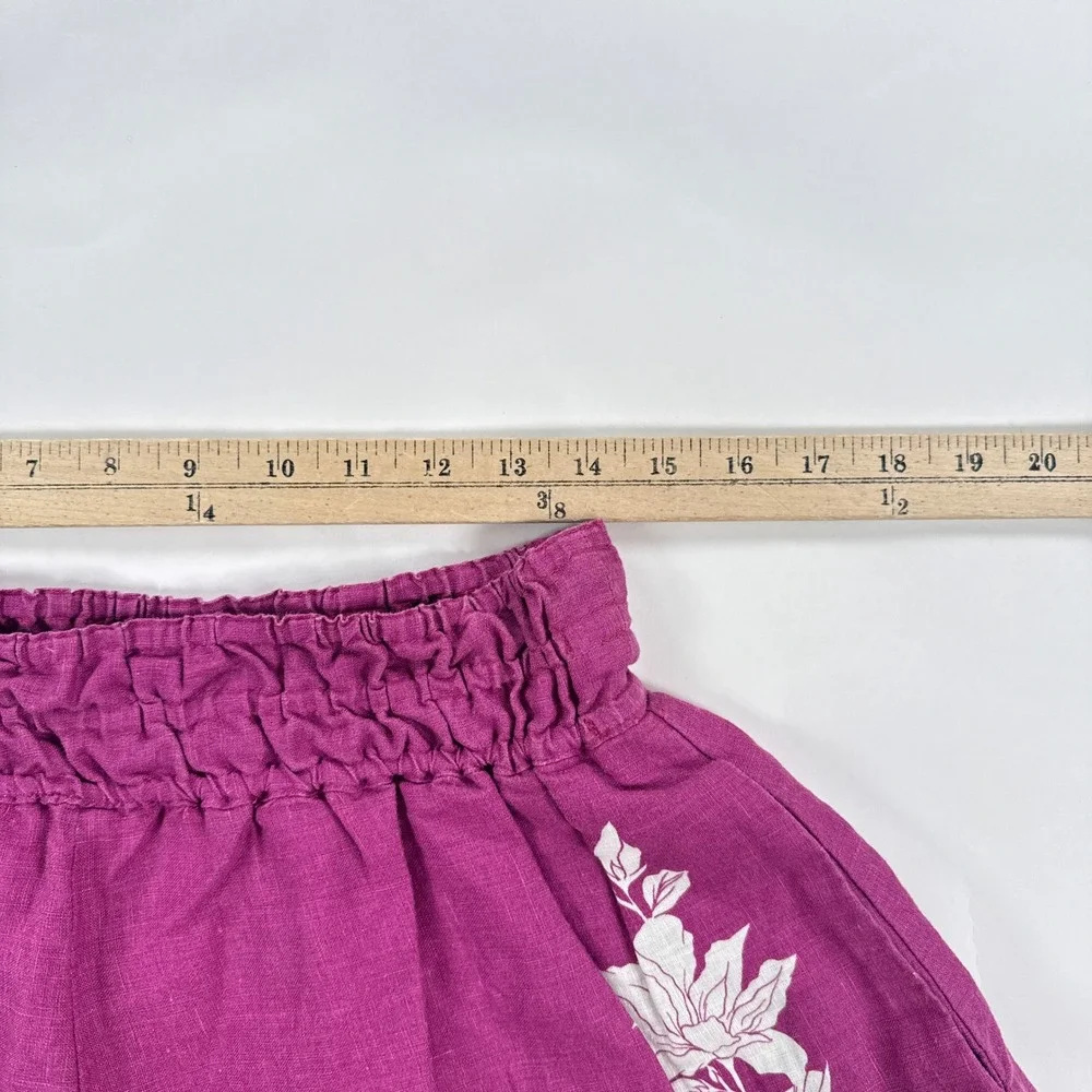 Anthropologie Womens Shorts M Magenta Floral Smocked Linen Boho Summer Casual